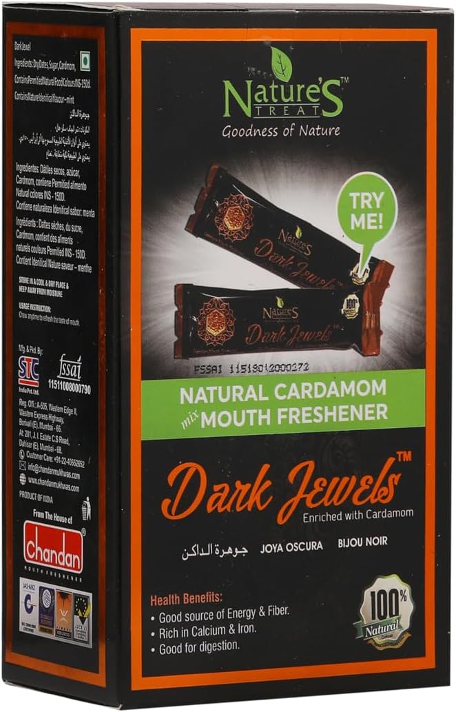 - Nature's Treat Dark Jewels Natural Cardamom Mouth Freshener | 50 Ct | 3.17 oz | 90gm | Pack of 2