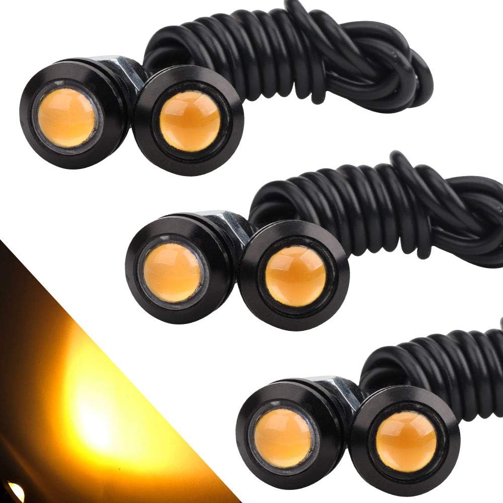 6Pcs Yellow 18mm Eagle Eye LED High Power 9W Car Motorcycle DRL Daytime Running Light Fog Lamp Reversing Light Marker Light 12V Waterproof
