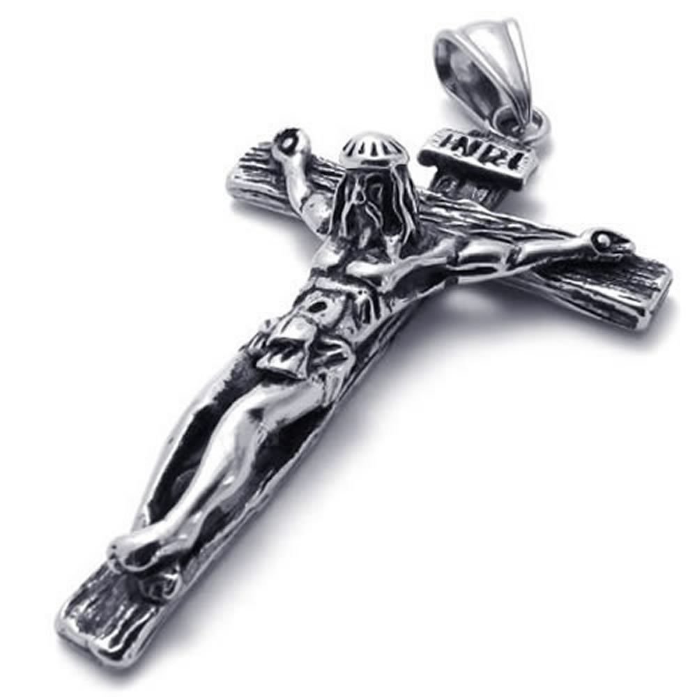 KONOV 26" Stainless Steel Jesus Christ Crucifix Cross Mens Pendant Necklace, 26 inch Chain