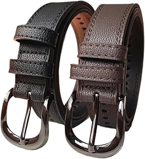 XSFAMGB Cinturón de Piel sintética Unisex de 2 Piezas con Hebilla Vintage for Vaqueros, Estilo Retro, Color Negro.