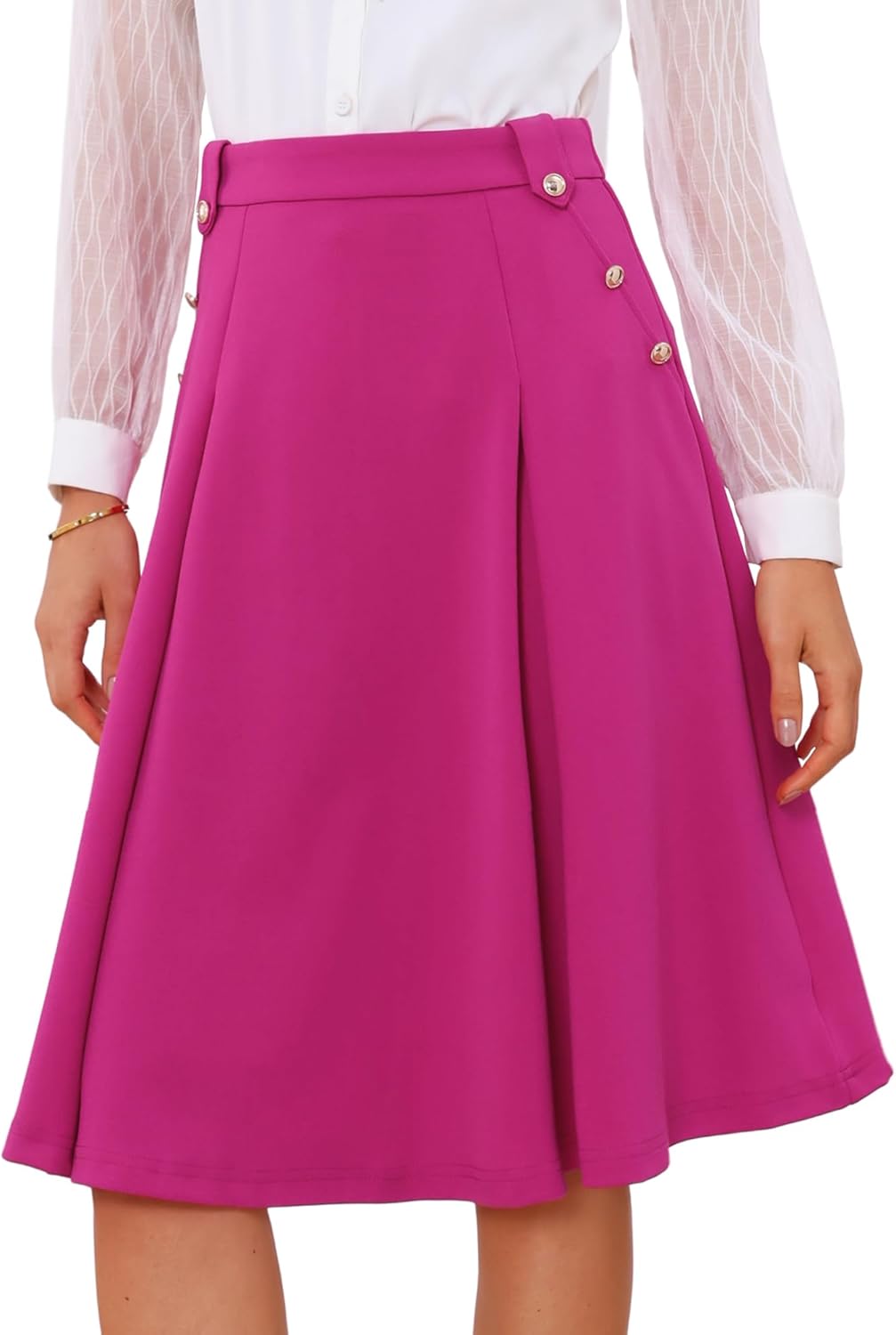 Allegra K Women's Business Casual Pleated High Waist Work Office Vintage Flared Circle Teacher Midi Skirt