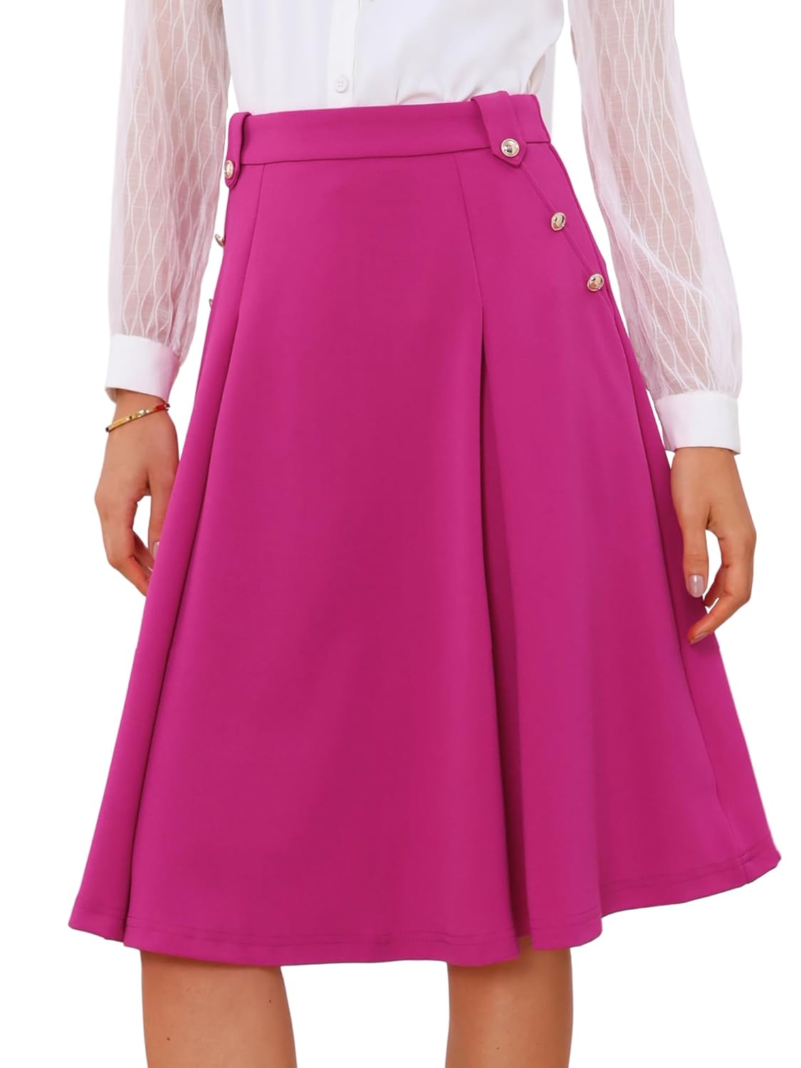 Allegra K Womens Business Casual Pleated High Waist Work Office Vintage Flared Circle Teacher Midi Skirt