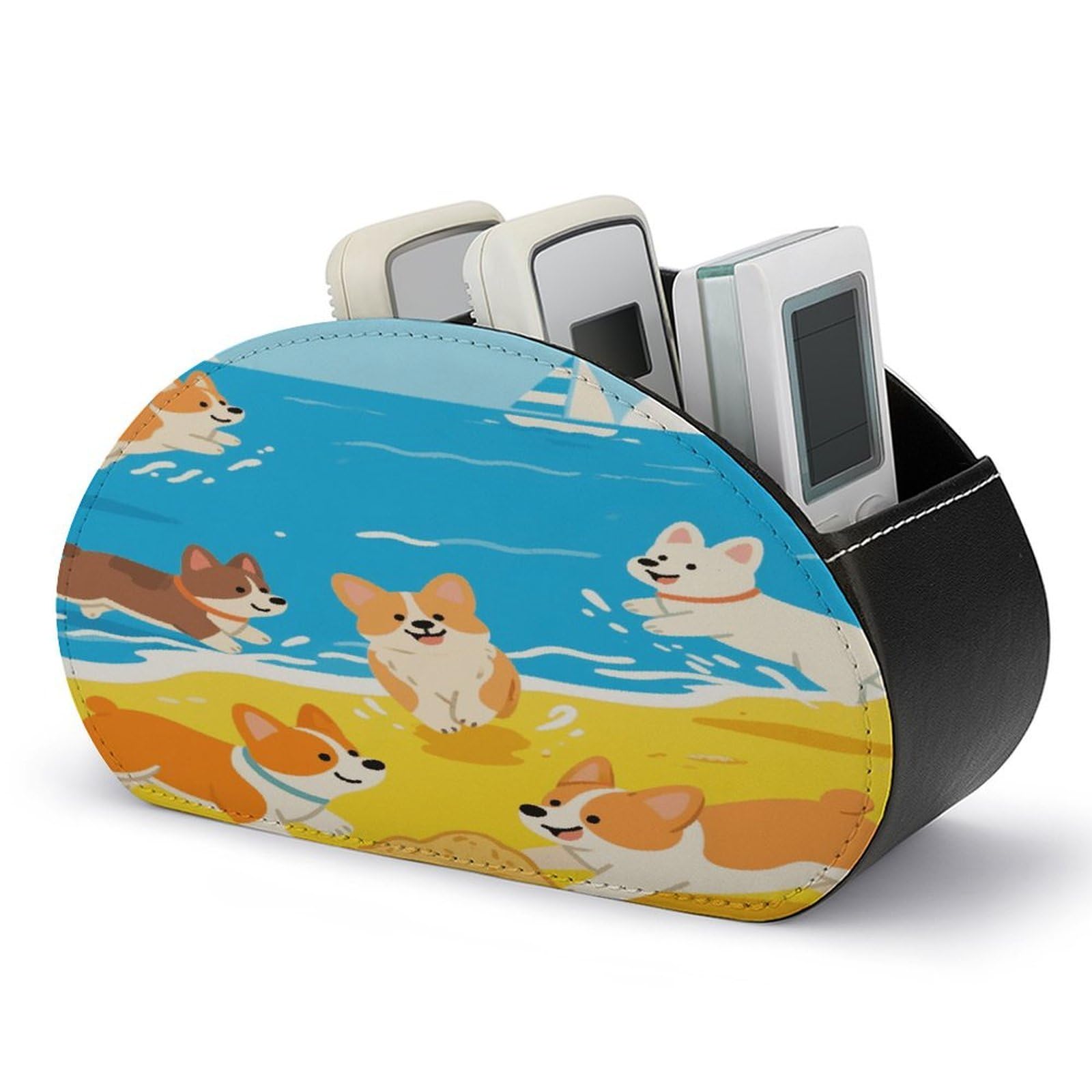 VstaDank - Dog Remote Control Holder PU Leather Multifunctional Office Organizer Brush Holder Desktop Storage with 5 Compartments Box