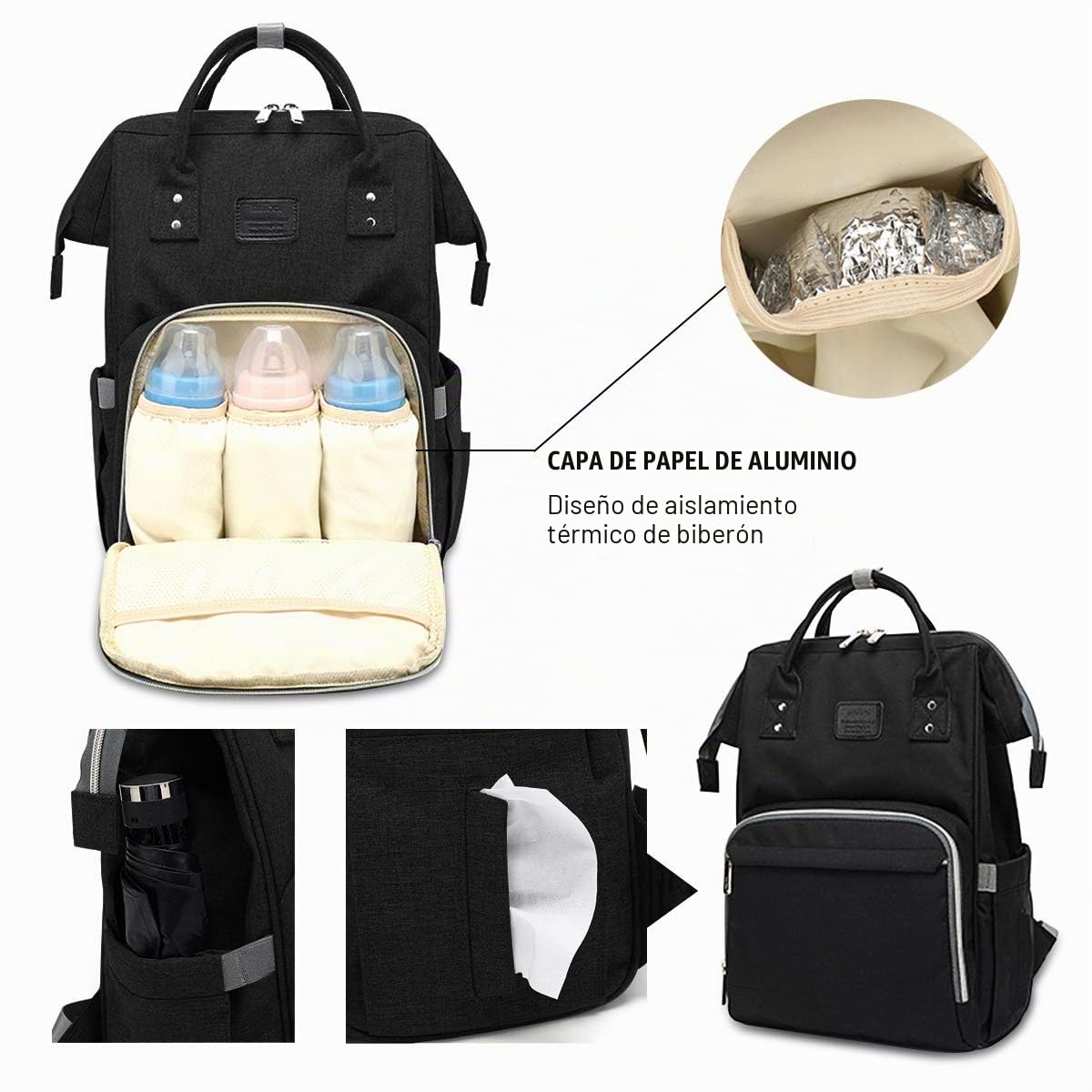 SONARIN Multifunción Mochilas para Pañales Con Correa de Cochecito,Gran Capacidad, Organizador de Mochila de Viaje,Impermeable,Anti-sucio película transparente(Negro)