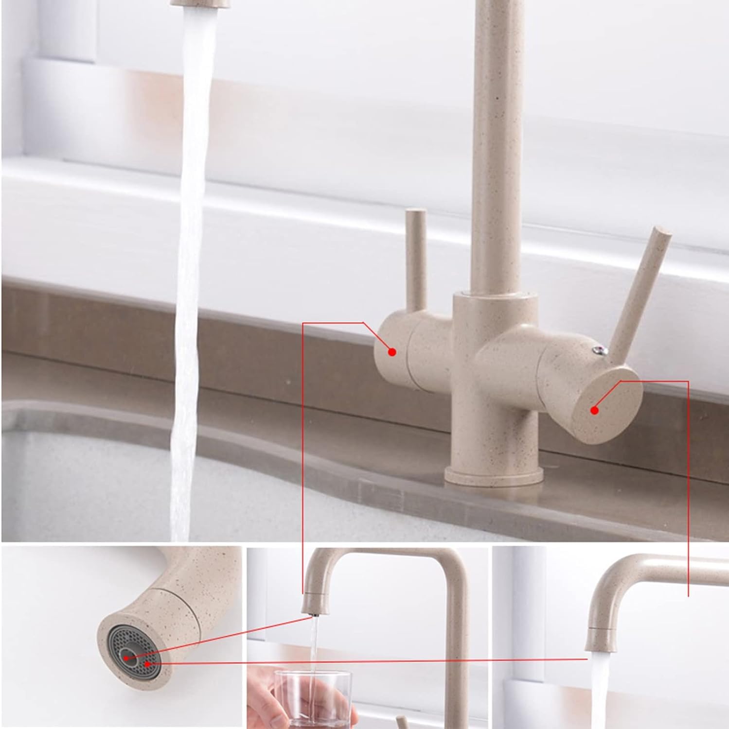 Grifo de filtro de agua negro de 3 vías para fregadero de cocina, sistema de ósmosis inversa de doble mango, elegante acabado cromado de avena, fácil instalación, filtración mejorada