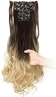 Vista 9 de Extensiones de pelo de 24 a 26 pulgadas, 6 unidades, 16 clips rizados, ondulados, rectos, gruesos, clip en extensiones de pelo sintético.