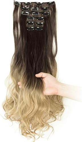 Miniatura 9 de Extensiones de pelo de 24 a 26 pulgadas, 6 unidades, 16 clips rizados, ondulados, rectos, gruesos, clip en extensiones de pelo sintético.