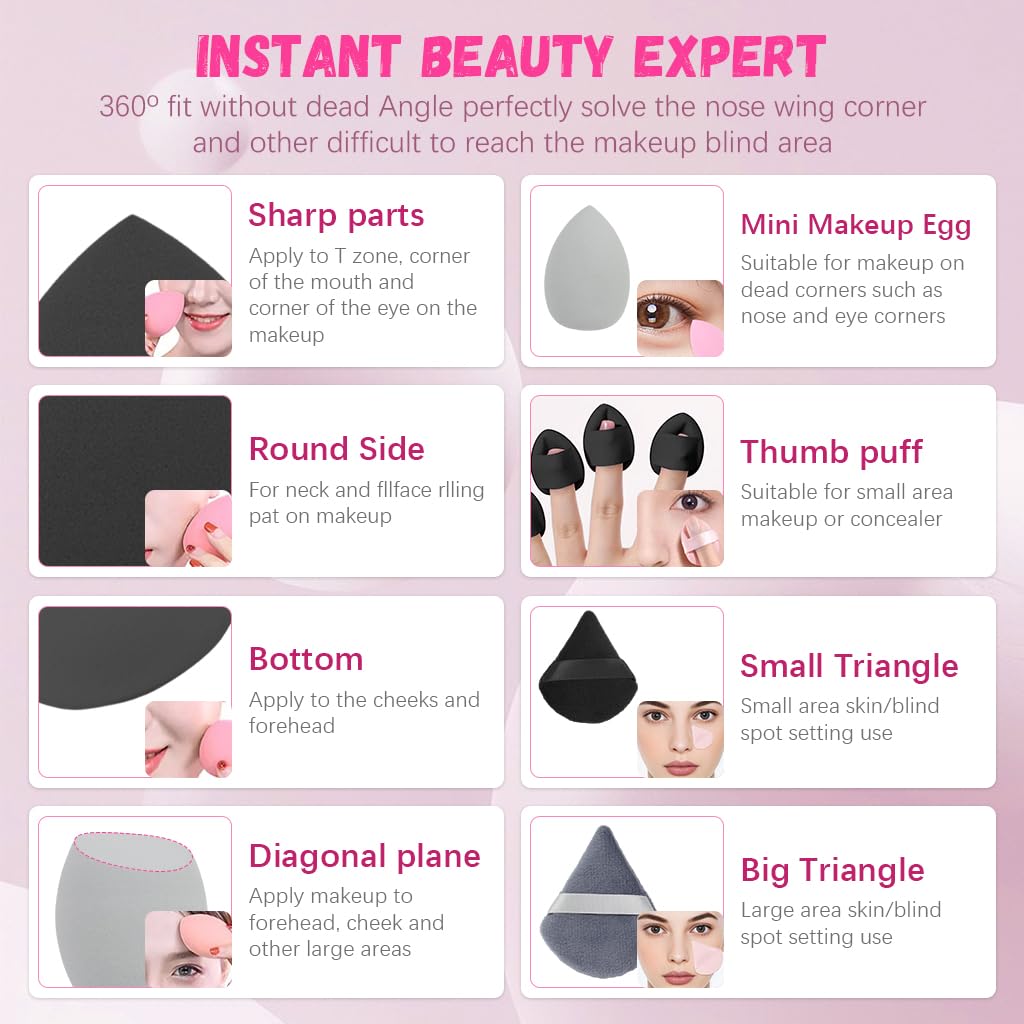 MAYCREATE® 14Pcs Powder Puff for Makeup Beauty Blender Sponge Multi Use Triangular Make Up Puff Multi Sized Puffy Thumb-sized Foundation Blending Pads Set - Image 3 thumbnail