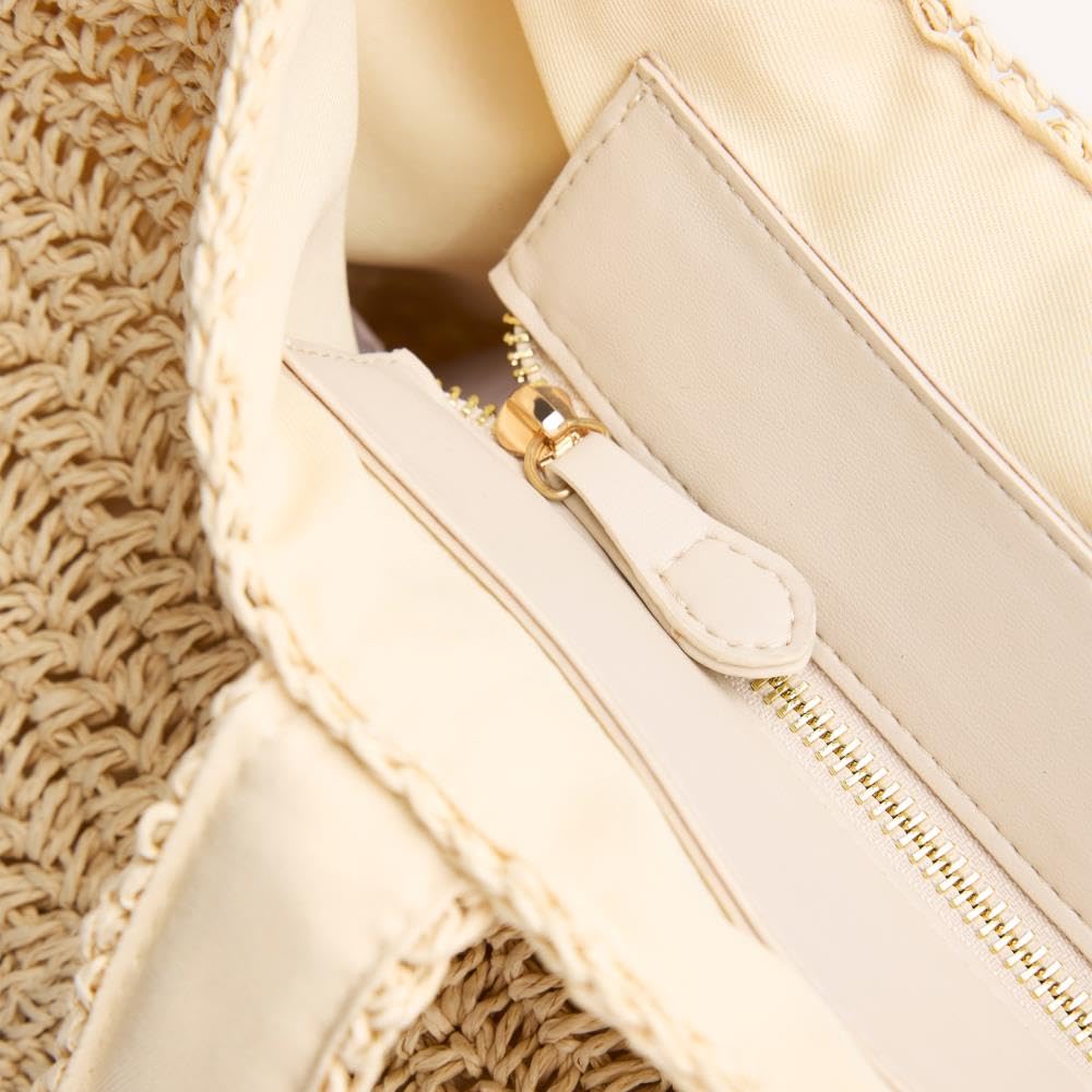 GIOSEPPO Sac fourre-tout LOMIRA pour femme | Raphia avec ornements strass dans un ton naturel | Mode plage été | Fermeture éclair et poche intérieure | Sac bohème pour usage quotidien et voyage,