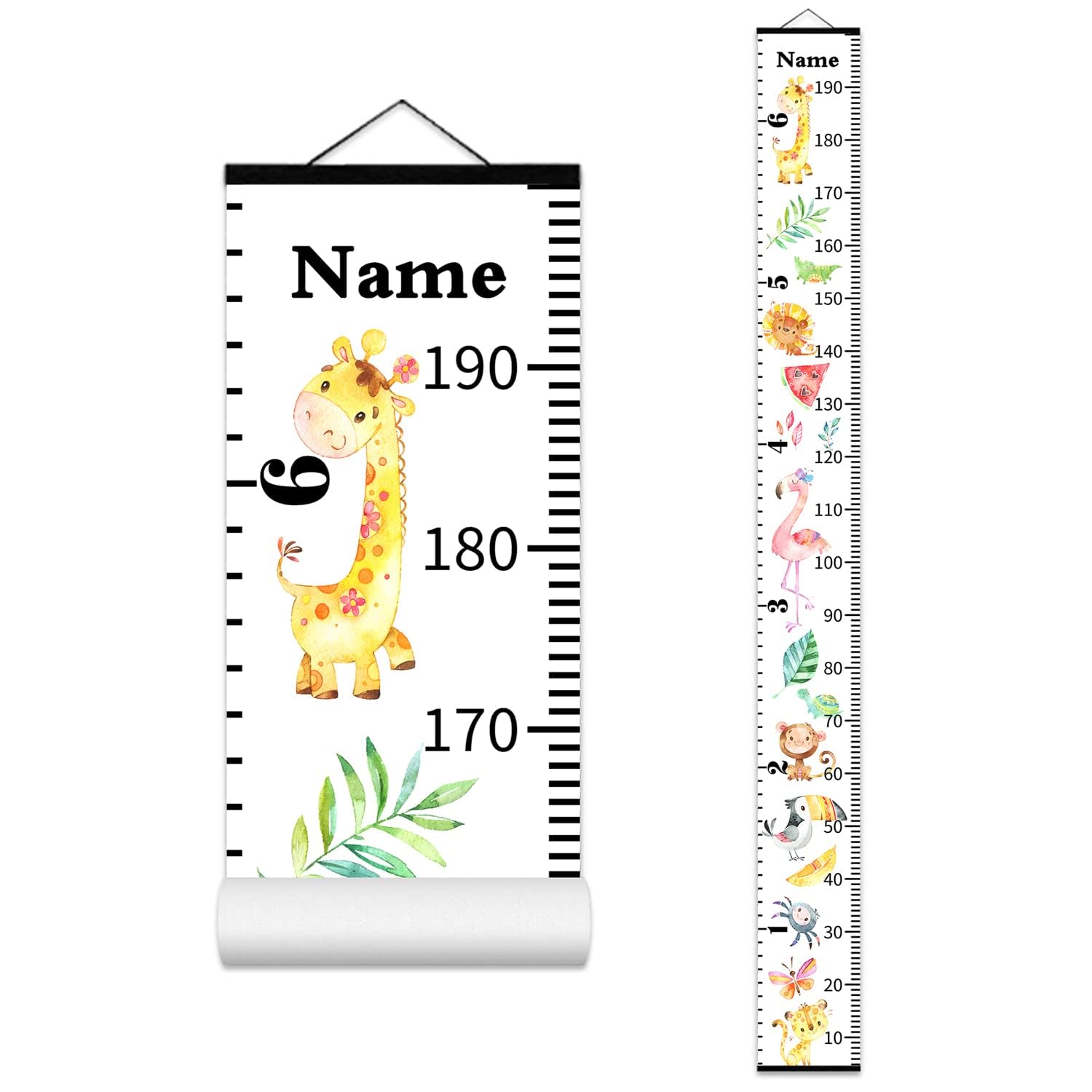 Personalized Animals Growth Chart for Kids, Baby Height Chart with Custom Name, 77 x 7.9 inch Removable Wall Ruler Hanging for Nursery Decor, Canvas and Wood Height Measuring Rulers for Boys and Girls