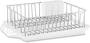 Farberware Classic Large Rust Resistant Full Dishrack with Removable 3 Compartment Flatware Caddy, Andlged Drain Board, 3-Piece, White