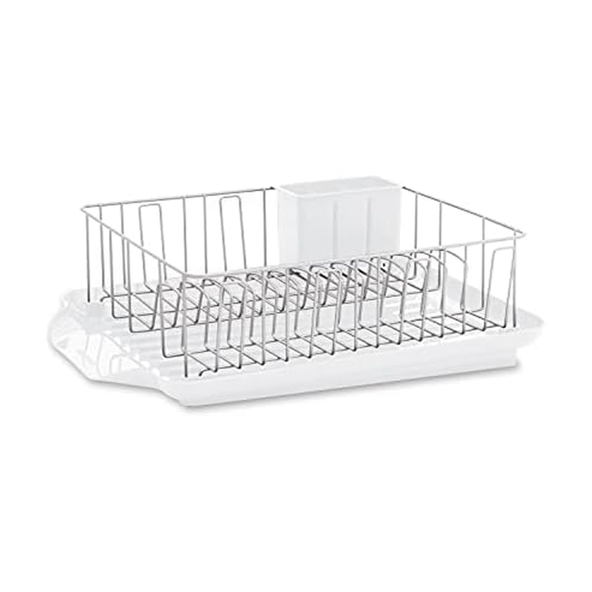 Farberware Classic Large Rust Resistant Full Dishrack with Removable 3 Compartment Flatware Caddy, Andlged Drain Board, 3-Piece, White