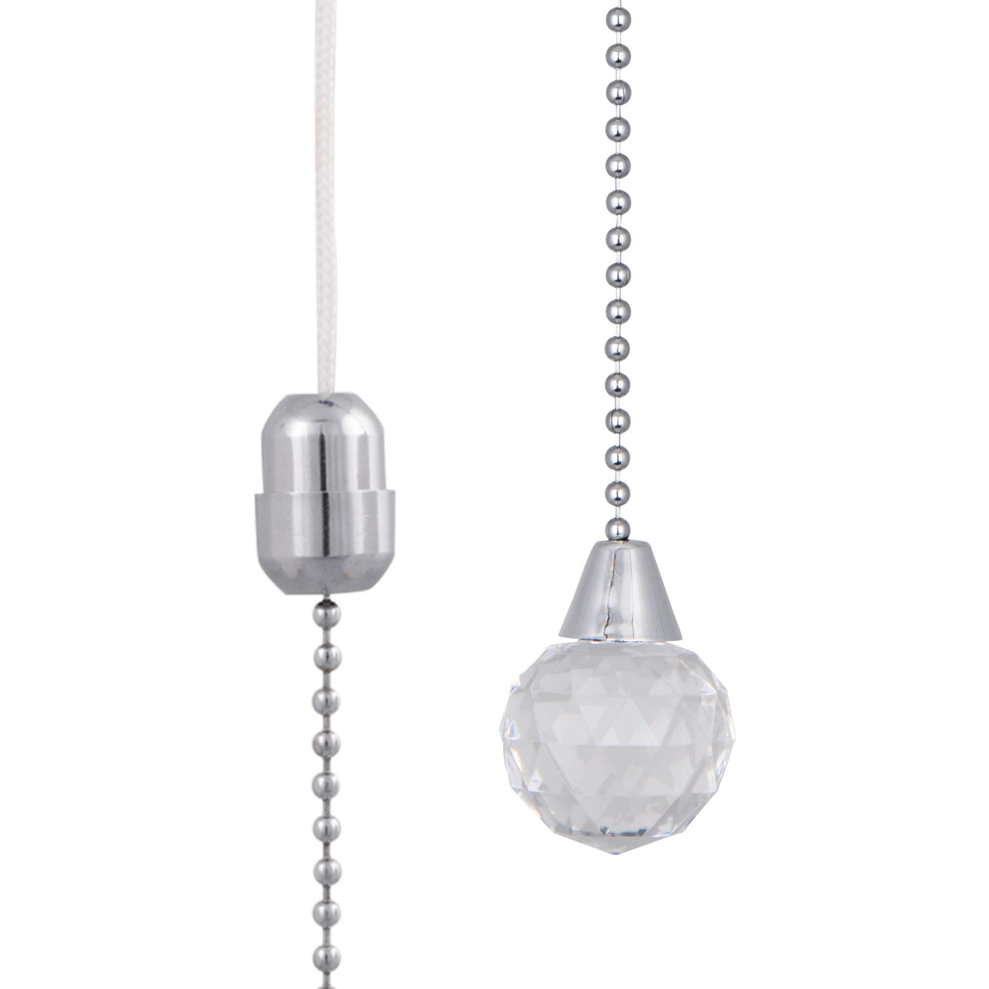 Elektek Light Pull Chain Cord Acrylic Crystal Facets 30X25mm With 80Cm Matching Chrome Chain