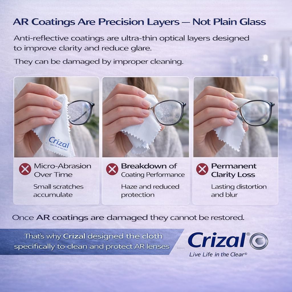 Microfiber Cleaning Cloths for Eyeglasses – Designed & Tested by CRIZAL® for AR-Coated Lenses – Safe Lens Cleaning Without Scratching-4 Pack