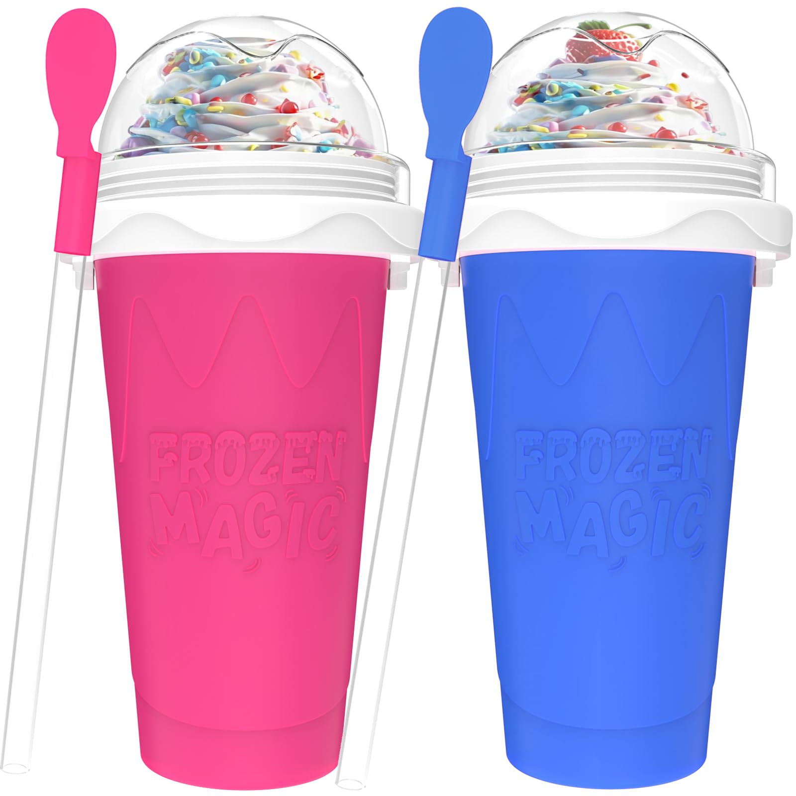 2PCS Slushie Maker Cup,DIY Magic Quick Frozen Smoothies Cups for Homemade Milk Shake Ice Cream Maker, Cooling Cups, Double Layer Squeeze Slushy Maker Cup,Birthday Funny Gifts for Friends &Family