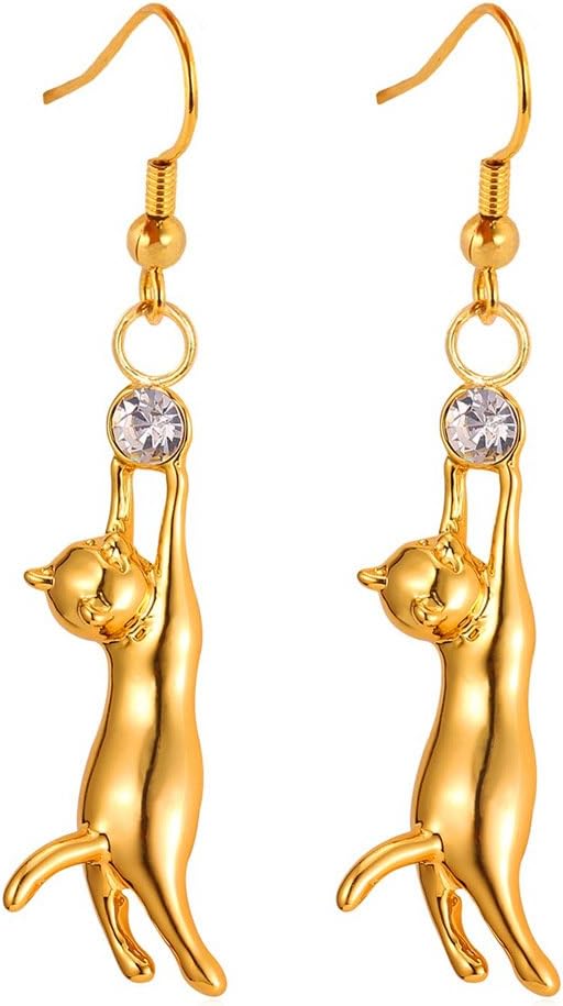 U7 Cute Cat Ear Pendant Platinum/18K Gold Plated Drop Earrings With Rhinestone