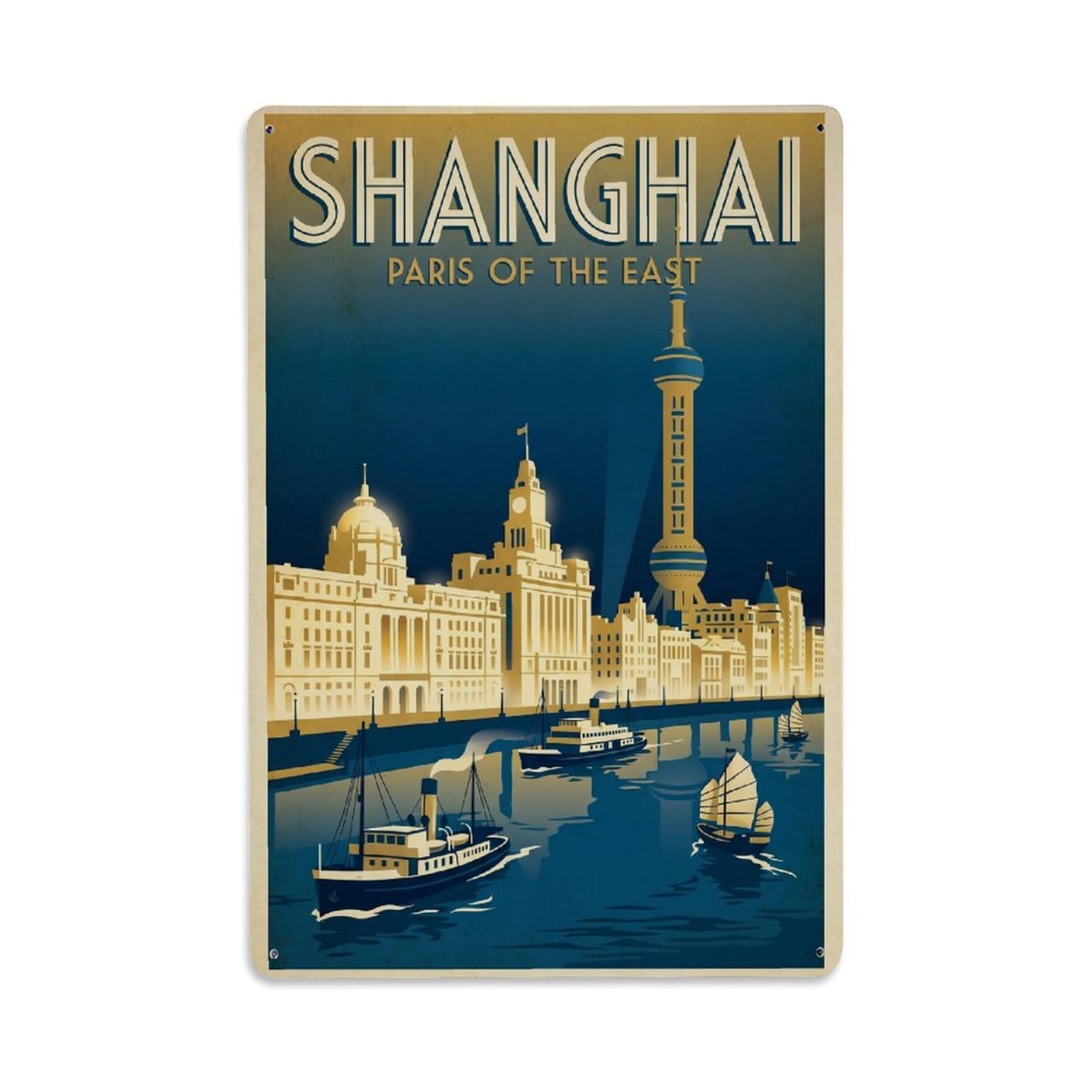 Gead 8X12inch Style China Shanghai Vintage Travel Metal Tin Sign