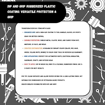 Dip and Grip Rubberized Plastic Dip Liquid Colors Rubber Paint Industrial Coating (Blue) 8 Fl. Oz