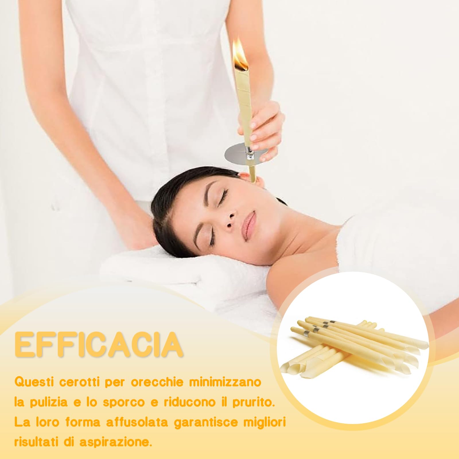 20 Pezzi Candele Orecchie Cerume, Beige 20 Pz Coni Orecchie Cerume con 10 Dischi Protettivi e 20 Tampone di Cotone, Candele per Orecchie Detergenti Naturali in Cera di Stoffa