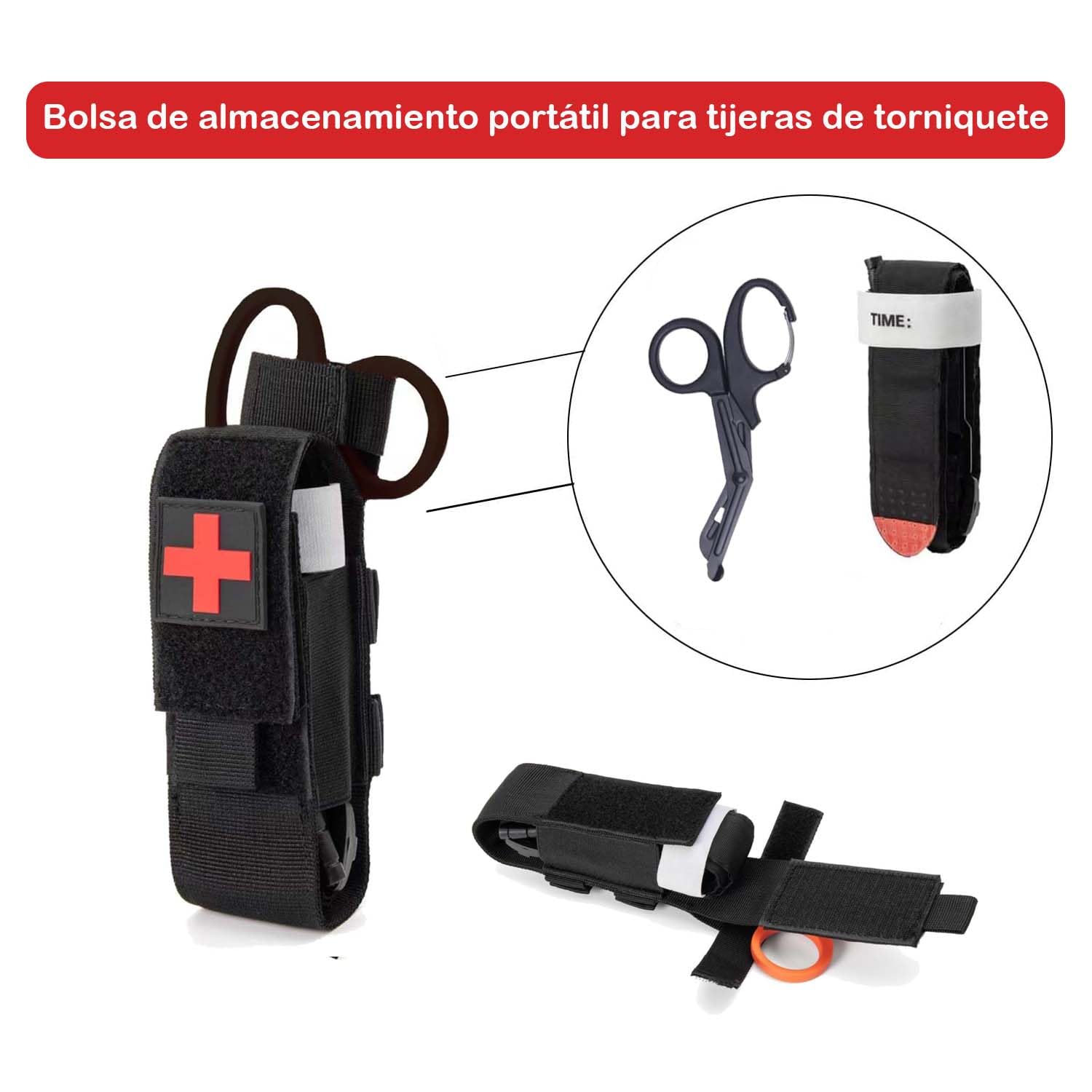 Bolsa Torniquete Molle Torniquete Táctica EMT Tijeras Medicas, Bolsa Torniquete Titular Táctico Militar para Torniquete y Tijeras Para Primeros Auxilios y Emergencias al Aire Libre