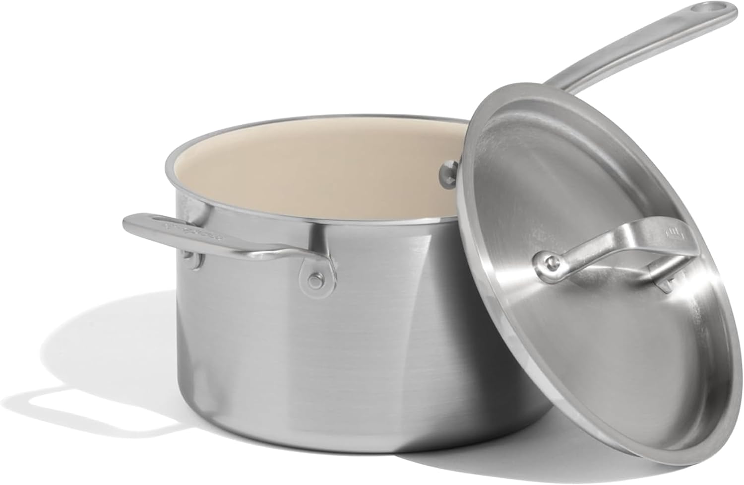 Made In Cookware | 4 QT Ceramic Non Stick Saucepan with Lid | 5-Ply Stainless Clad with Stay-Cool Handle | Professional Cookware | Crafted in Italy | Induction Compatible