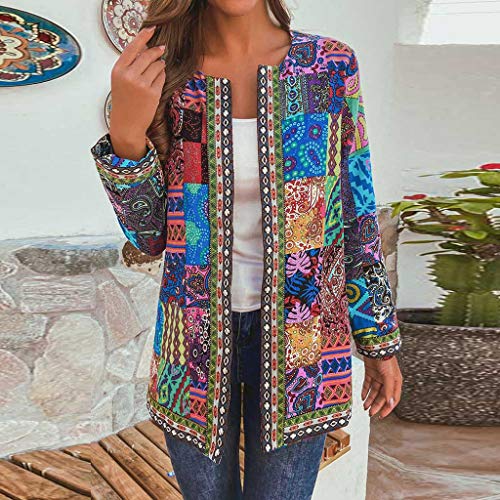 Boho Tops for Women Trendy Fall Oversize Cardigan Women's Ethnic Floral Print Long Sleeve Jacket Coats4
