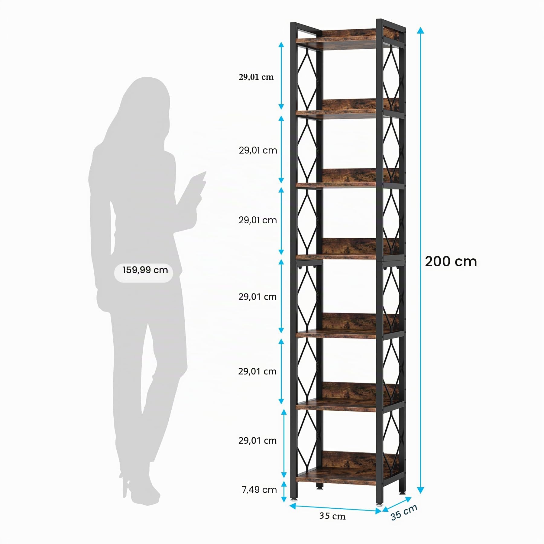 Tribesigns Eckregal mit 7 Ebenen, 200cm hohes Bücherregal Lagerregal Regal für kleine Räume Standregal, multifunktionaler Eck-Organizer für Zuhause für Wohnzimmer, Balkon, Küche (35 x 35 x 200 cm)