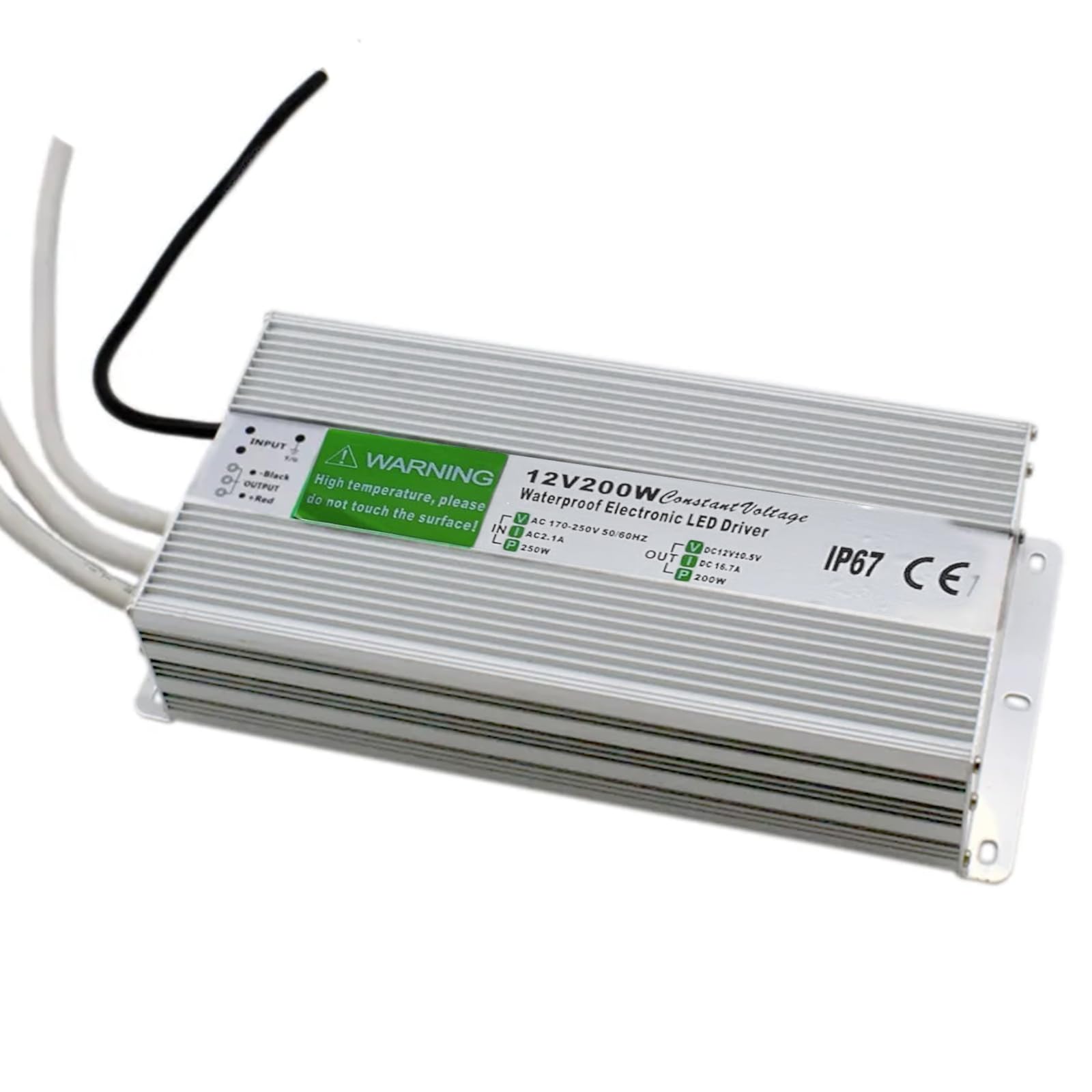 LED Transformer 12V 200W, IP67 Driver 16.67A Power Supply, AC 240V to 12V DC Waterproof Constant Voltage Adapter for Outdoor LED Bulbs Strip Lights.(200, Watts)