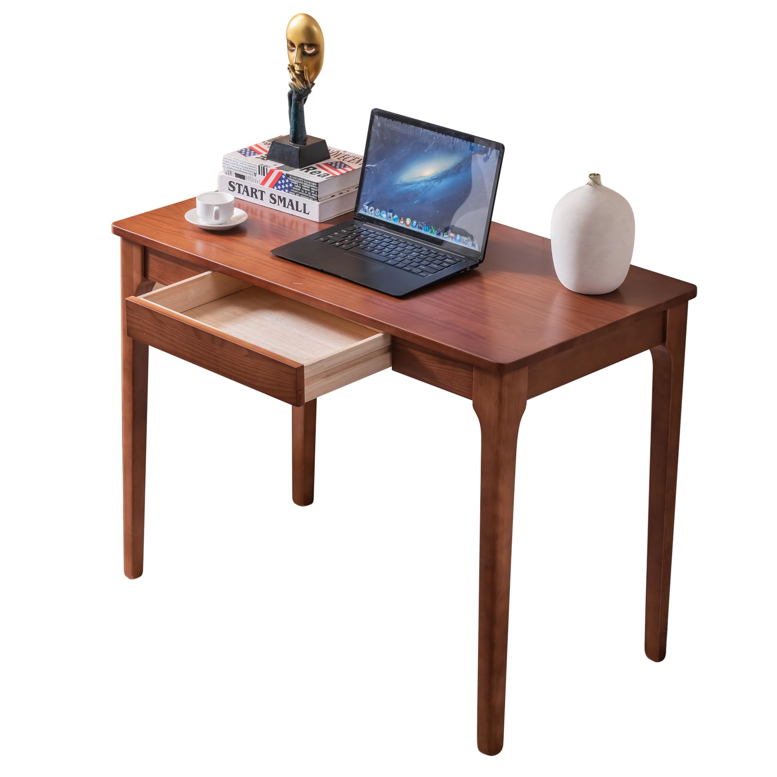 SanaForm Solid Wood Desk with Drawers, Home Office Desk for Small Spaces, Gaming Work Study Desk, Student PC Desk for Bedroom, Easy to Assemble (