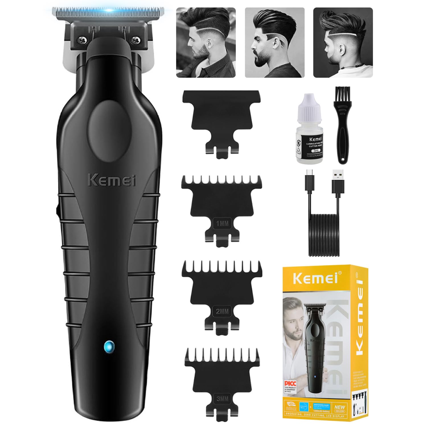 2299 Professional Hair Clipper for Men, Cordless Electric Beard Trimmer Men, Zero Gapped T-Blade Hair Trimmer with 3 Guide Combs