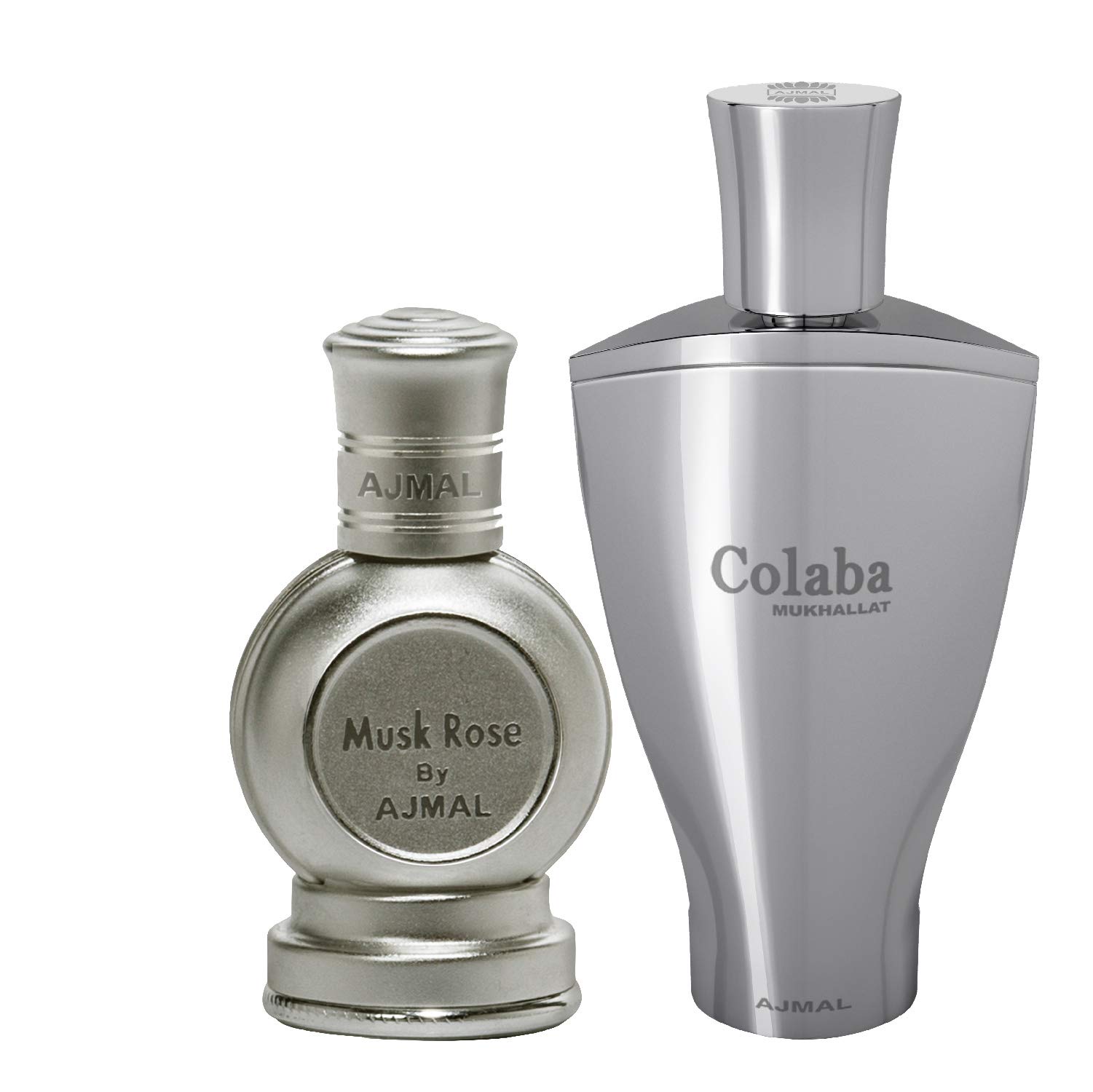 Ajmal Musk Rose Concentrated Perfume Oil Floral Musky Attar 12ml for Unisex and Colaba Mukhallat Concentrated Perfume Oil Floral Oriental Attar 14ml for Unisex