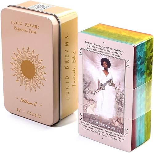 Atesswy Lucid Dreams - Tarot para principiantes, 78 cartas de tarot doradas con palabras clave en una lata (tamaño 4.06 x 2.36 pulgadas) disponible en Yaxa Colombia