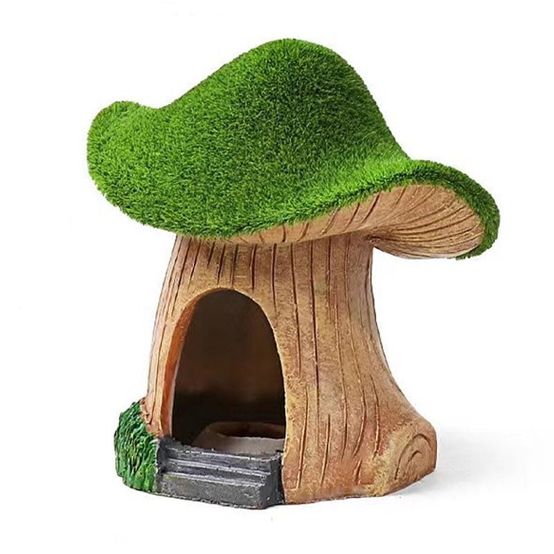 AnRui Green Moss Mushroom Aquarium Decor Cute Fish Tank Decorationss Resin Aquarium Decor Hideout Cave Ornament for Small Fish, Hermit Crab, Shrimp,
