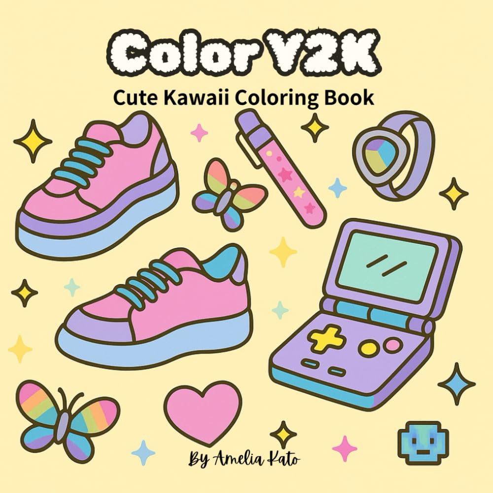 Color Y2K: Cute Kawaii Coloring Book for Kids, Teens and Adults, Bold and Easy for Fun, Relaxation and Stress Relief