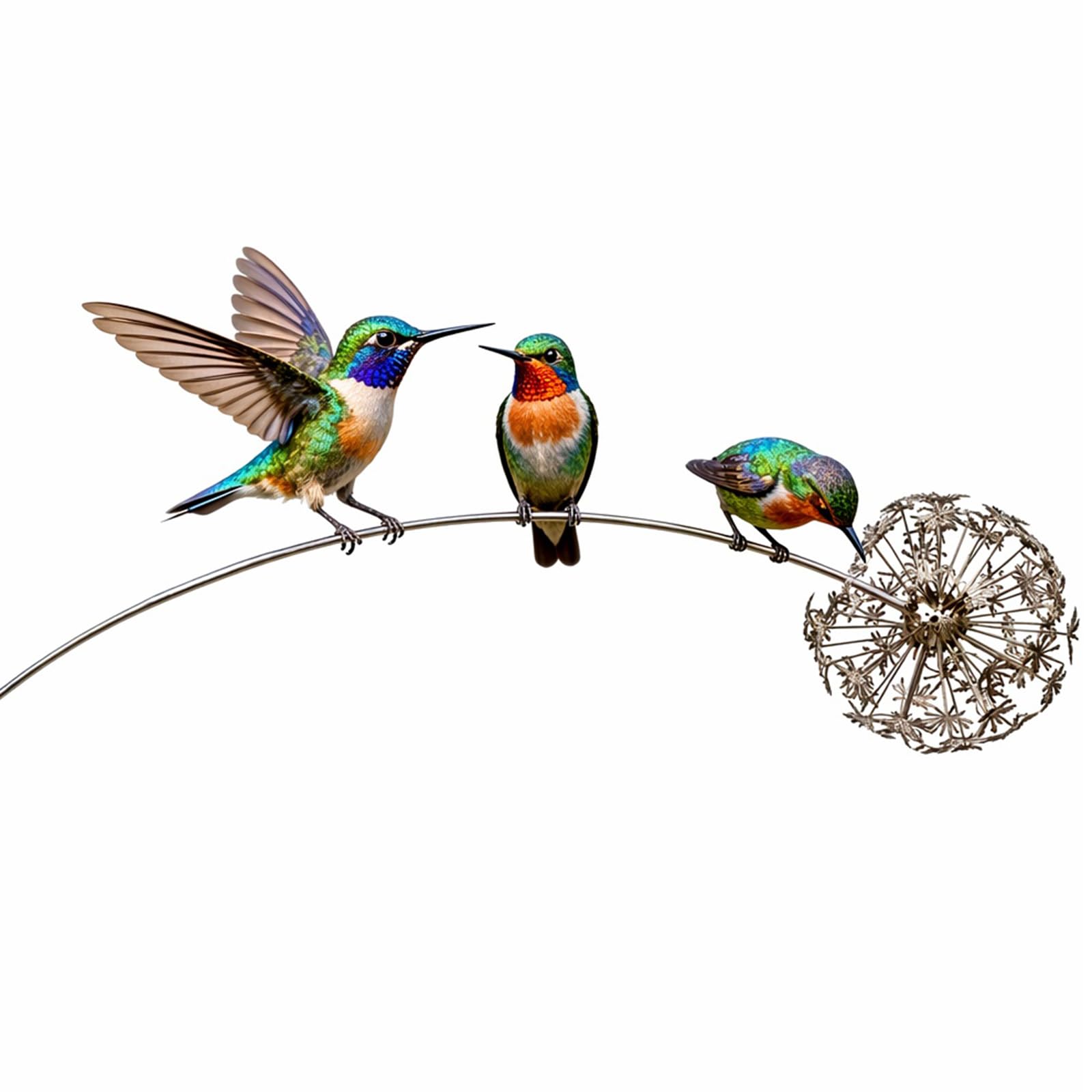 Iron Robin Garden Stake Dandelion Decorative Lawn Ornaments