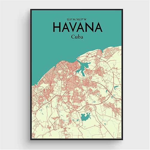 Pósteres de mapa de la ciudad de La Habana, impresión de Cuba Mapa de La Habana, póster colorido de mapa de América del Sur, mapa de la ciudad, arte