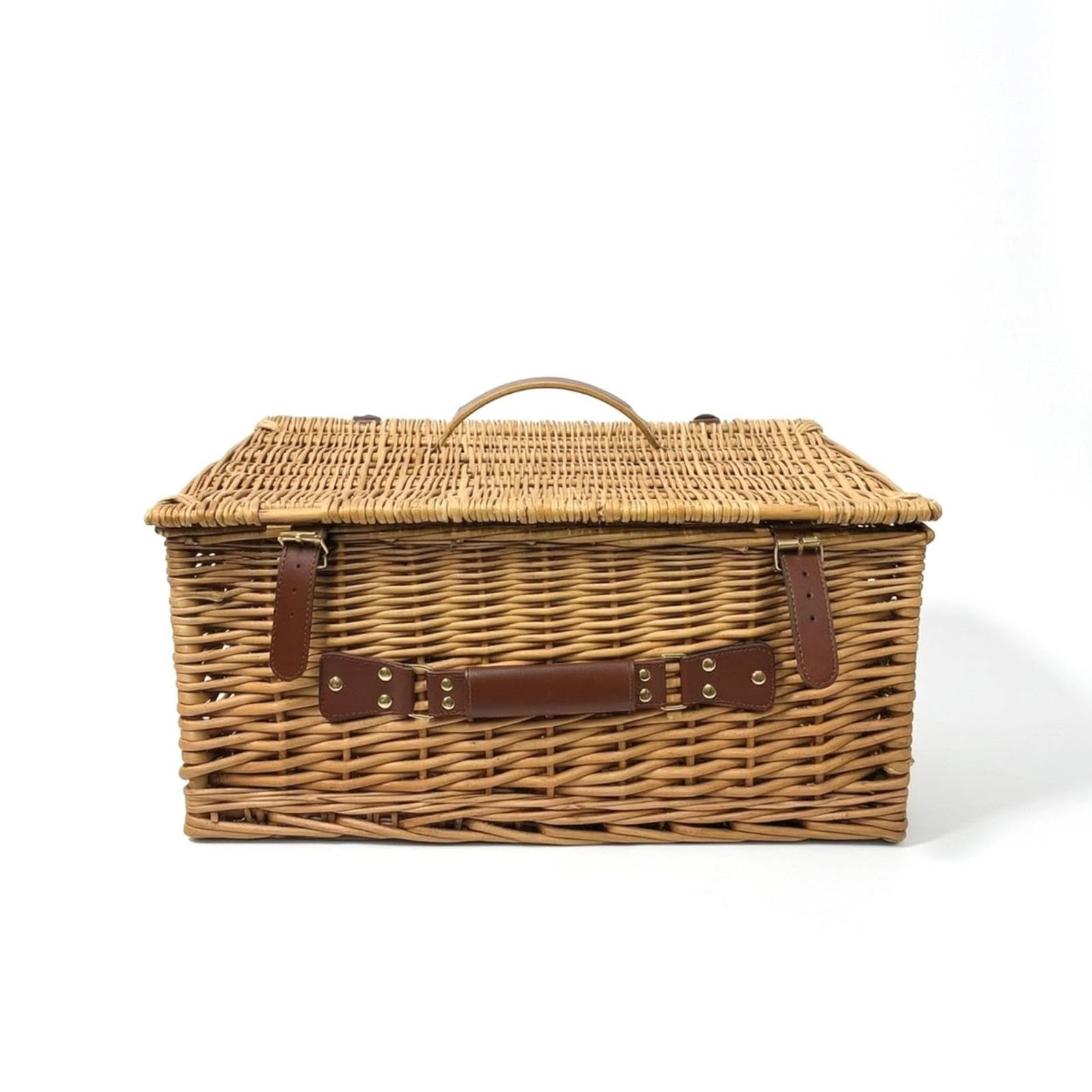 Woven Picnic Basket with Lid Picnic Basket with Lid Lidded for Outdoor Lunch, Park Natural 51-35-25cm-image-39