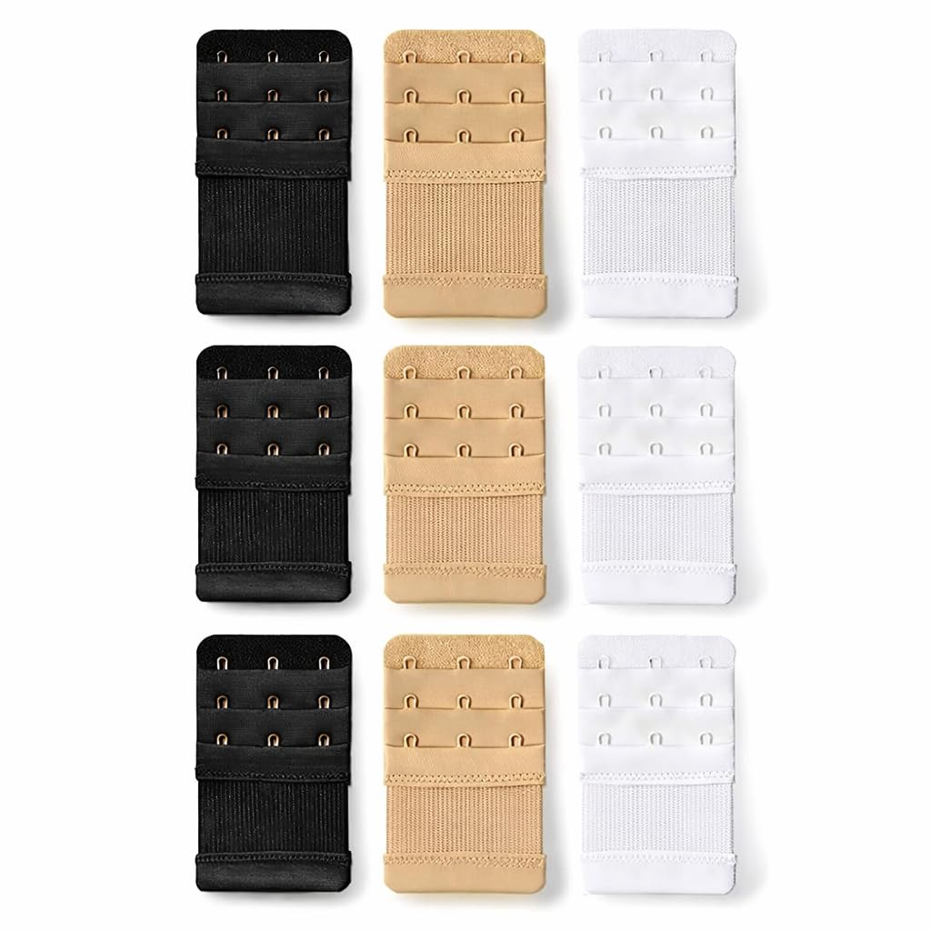 9 PCS Bra Extenders for Women 3 Hook – Soft Stretchy Bra Hook Extenders in Black White Beige – Bra Extra Hook Extender Set for Comfortable Fit