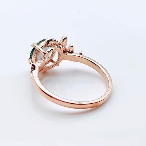 Vista 6 de Anillo de compromiso de ágata musgo natural inspirado en la naturaleza para mujer, plata de ley 925, diseño de hojas, regalo de boda Forever Gems &
