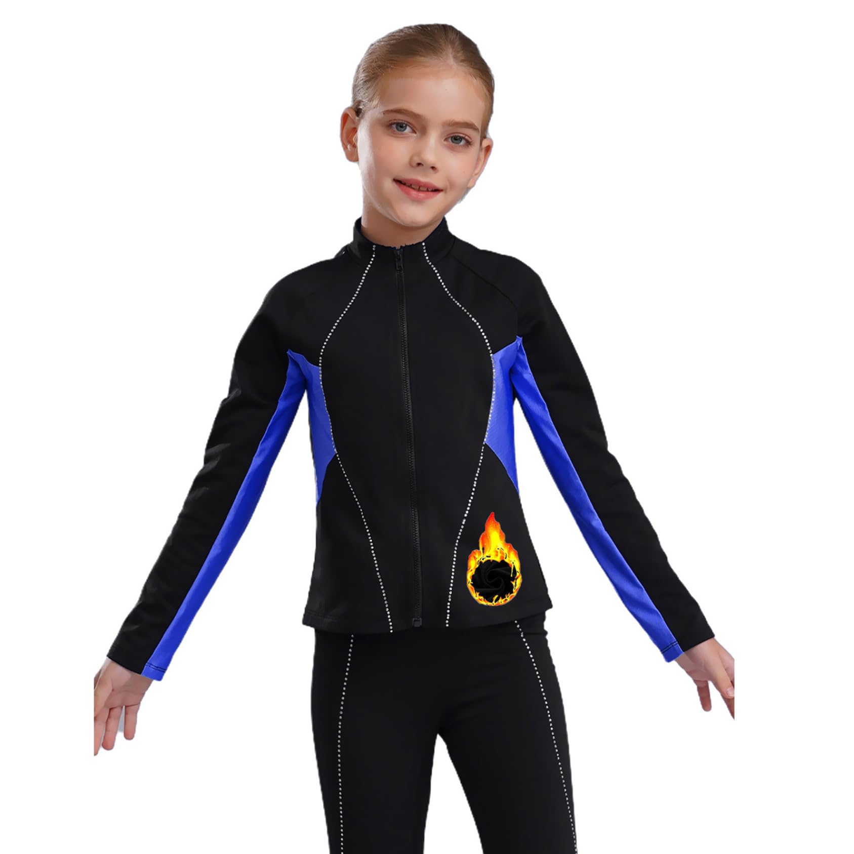 Traje térmico para patinaje artístico, chaqueta de forro polar + sujetador deportivo + pantalones de patinaje sobre hielo, 3 piezas, talla 110-170