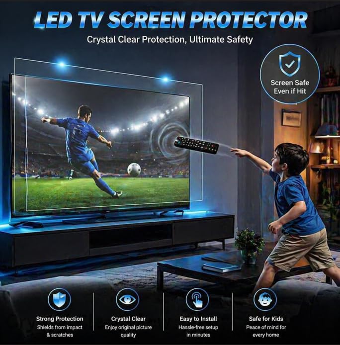 Image of 43 Inch TV Screen Protector | 3mm Thickness | Transparent Acrylic Screen Guard | 9H Hardness | Anti-Scratch, Waterproof, Glossy Finish | Compatible with LED & LCD TVs