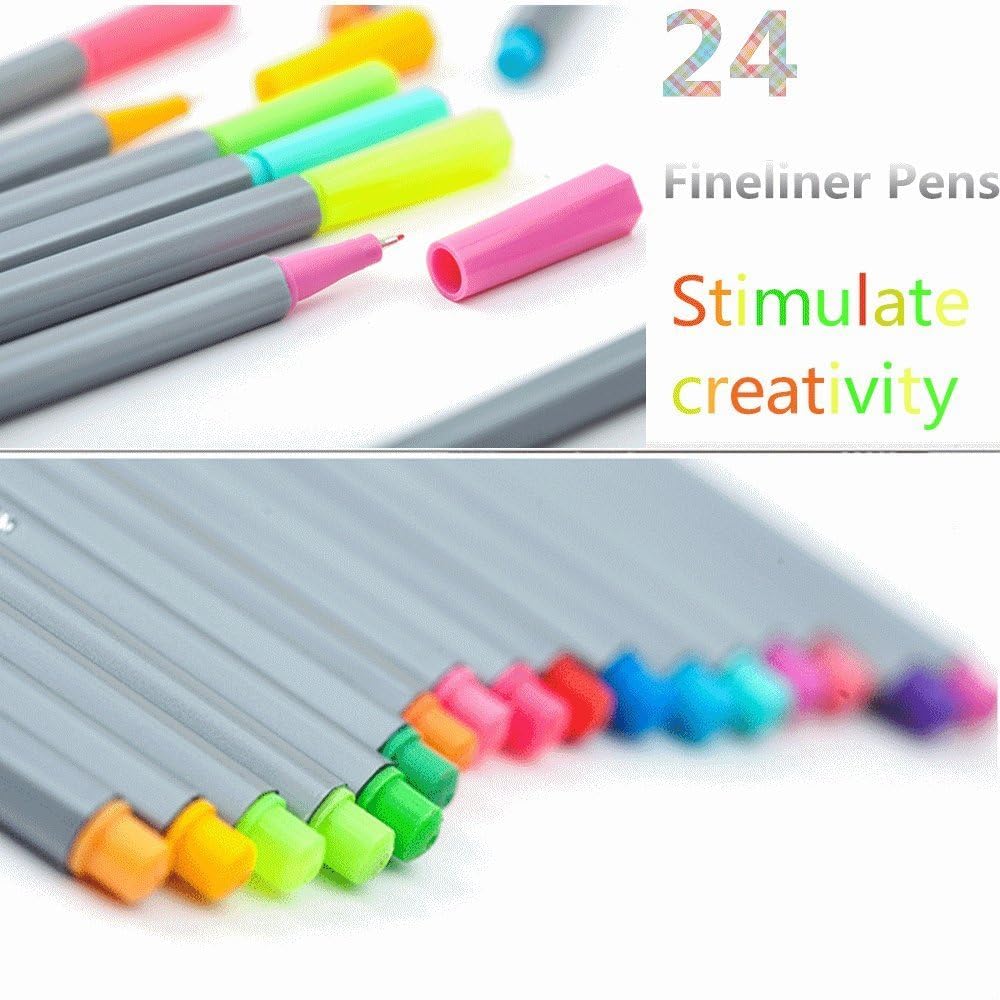 YAJNAS Farbstifte-Set, 24 Stifte, Fineliner-Farbstifte, mehrfarbige Zeichenstifte, feine Spitze, Flüssigtinte, kreative Gelstifte für Kinder und Erwachsene