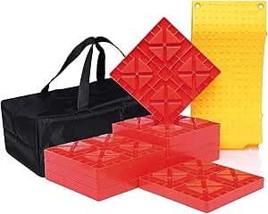 Homeon Wheels Camper Leveling Blocks, One Top Tire Saver Ramp and 9 Pack Interlocking Leveling Blocks with Carrying Bag, Heavy Duty Rv Leveling Blocks and Chocks Anti-Slip Pads Design (WH-201)