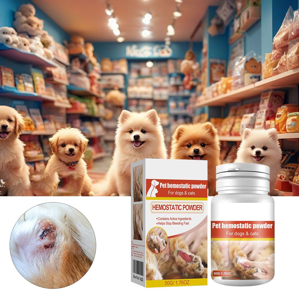 Cerioll Poudre Styptique sans Danger pour Chiens Et Chats, Lapin, Cochon d'Inde, Oiseaux, Efficace pour Arrêter Le Saignement des Pattes Causées par Les Coupe-Griffes De Chien, 50g
