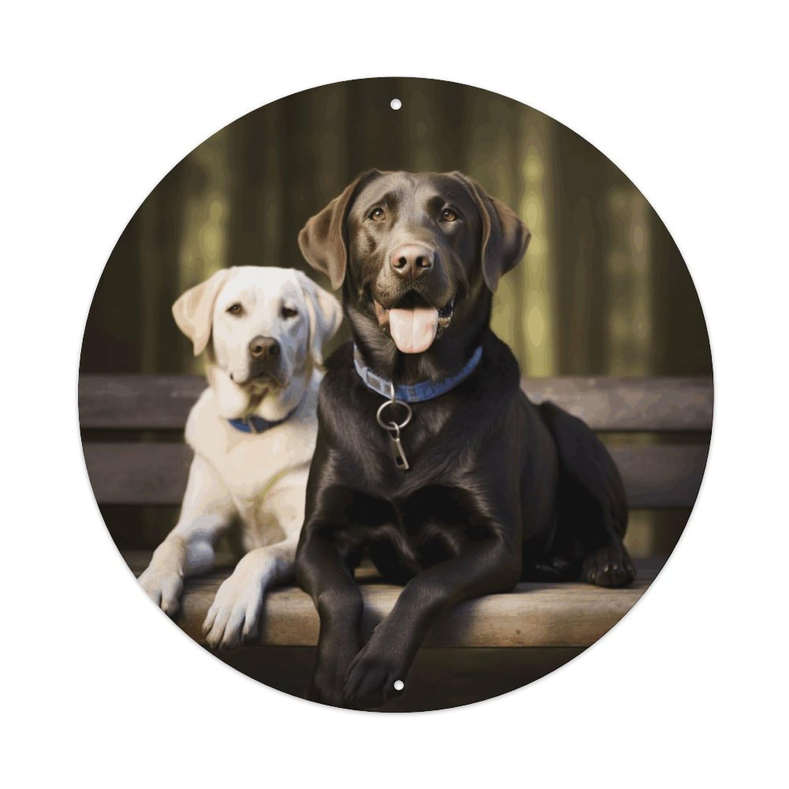 LZQPOEAS Labrador Round Aluminum Wall Art Sign, Metal Indoor Wall Decor with Holes, Durable Circular Aluminum Plaque for Home, Bar, Cafe, Living Room, And Office Decoration
