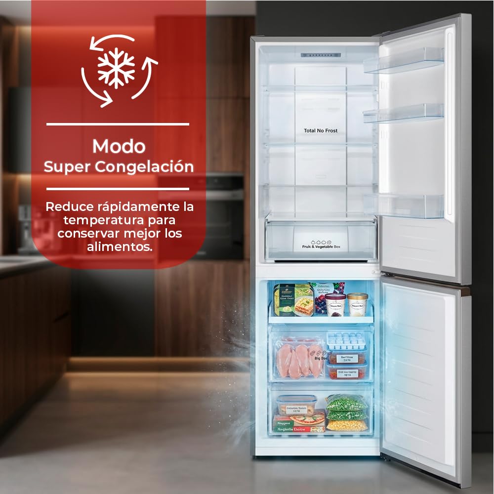 NILSON Frigorifero combi in acciaio inox a 2 ante, NC185601ENFX, capacità 293 litri, No Frost, Multi Air Flow, 40 dB, porta reversibile, apertura tipo maniglia, classe energetica E