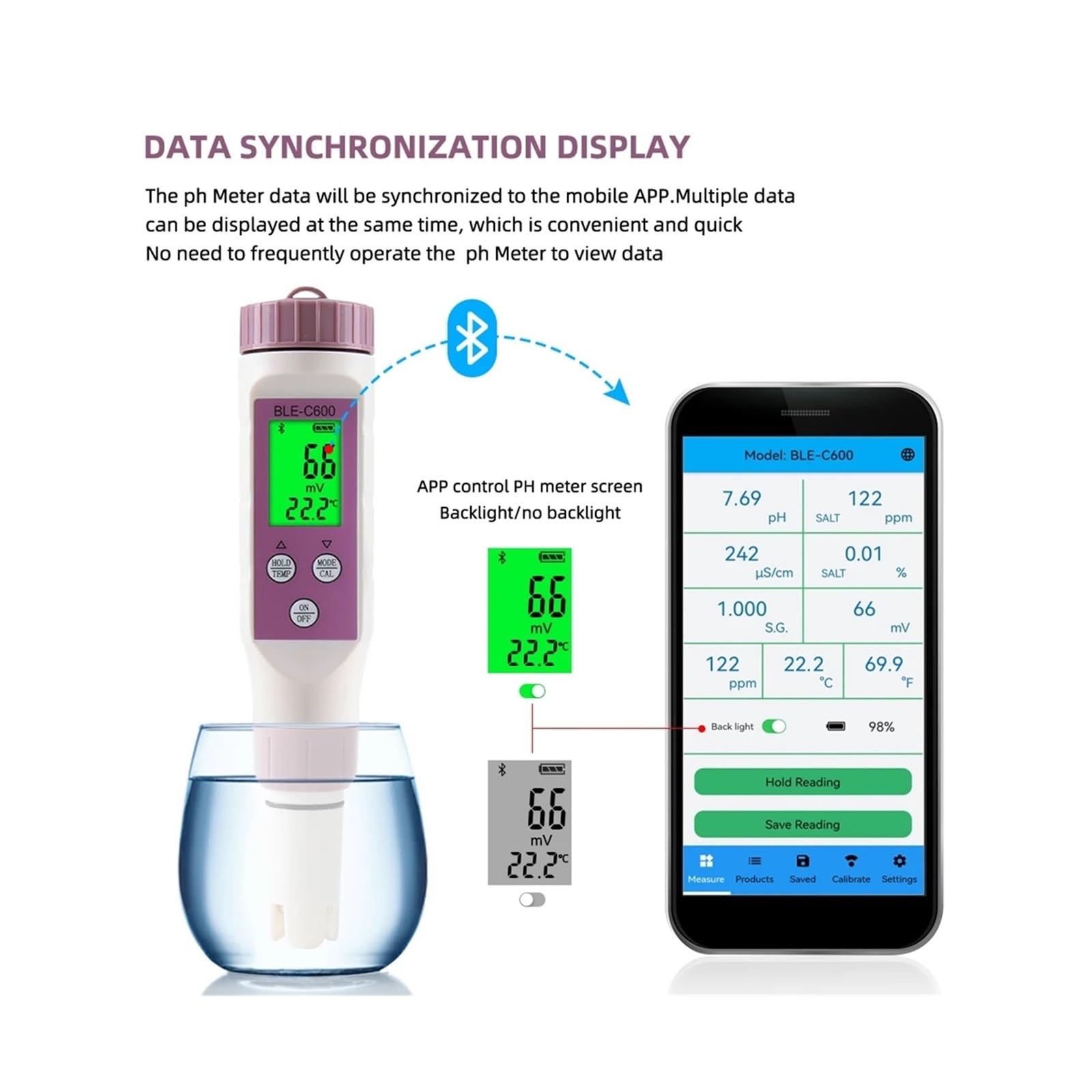 Misuratore di pH Bluetooth 7 in 1/5 in 1 Smart PH EC TDS ORP SALE SG TEMP Test qualità 'acqua Acquari salinità Giardinaggio, Agricoltura(5 in 1 PH Meter)