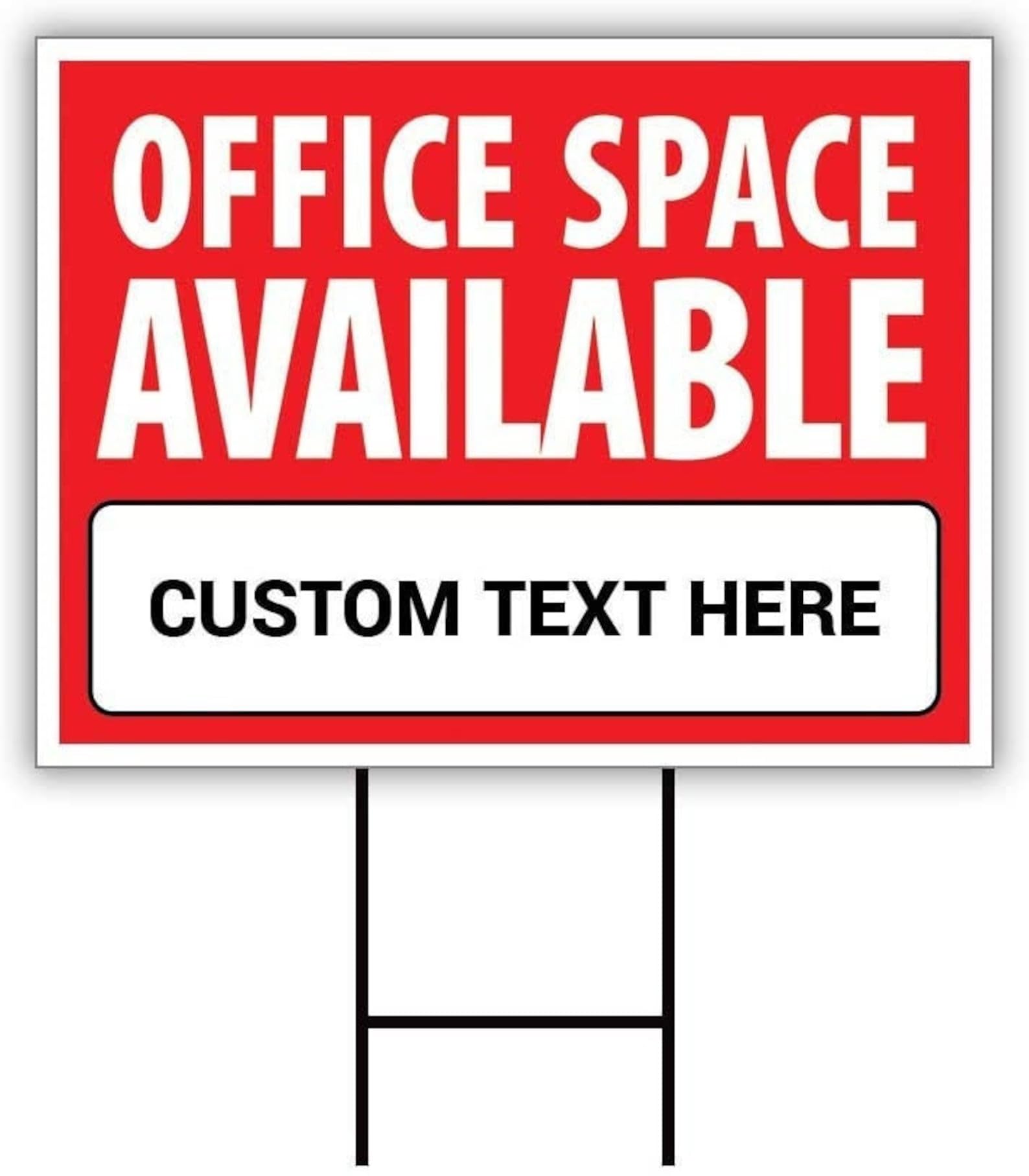 Office Space Available Yard Sign Personalized 24" x 18" - Visible Text Custom Office Space Available Rent Lease Sign with Metal H-Stake (Red, 24x18,
