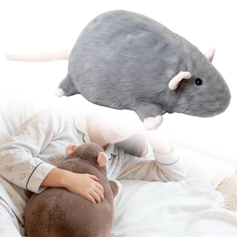 Peluche Rat Géant 90 Cm – Gris, Super Doux, Potelé, Oreiller Câlin, Déco Rigolote Pour Lit Ou Canapé