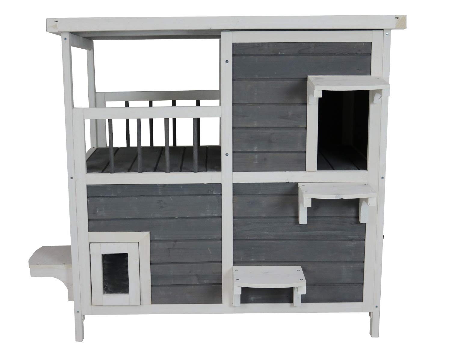 Katzenhaus 2 Etagen, Holz, grau-weiß, 87x45x90,5 cm